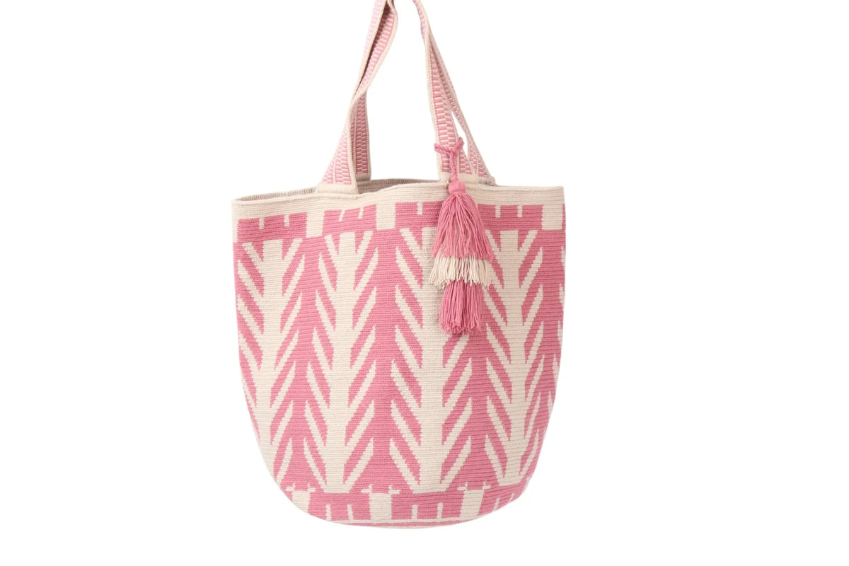 Beige & Pink XL Wayuu Tote Bag Best of Colombia
