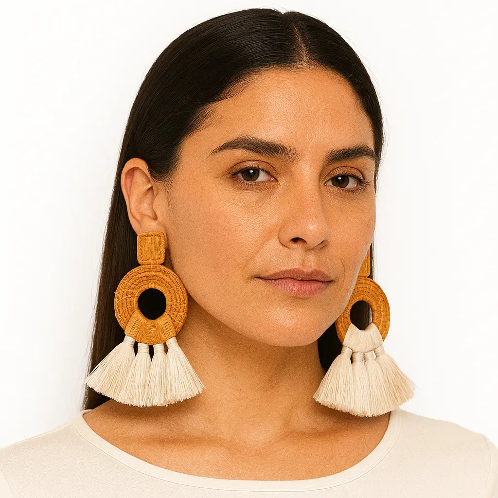 Mustard Tassels iraca Earrings Bestofcolombia1
