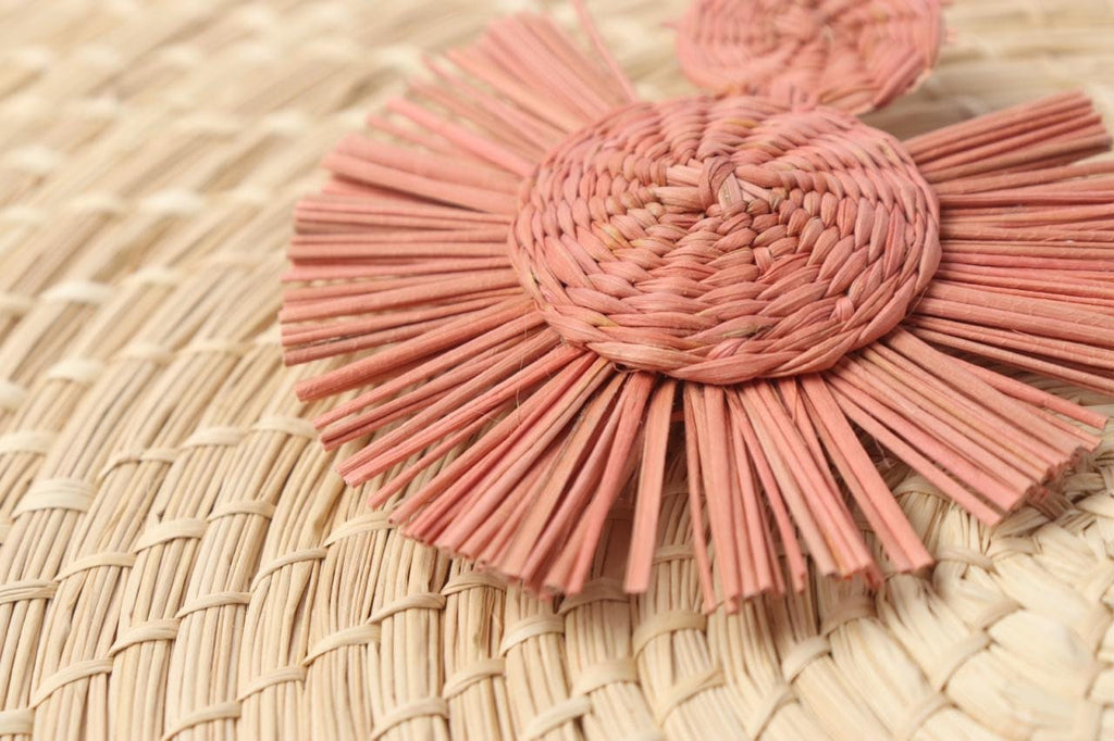 Blush Pink Round iraca Earrings - Best of Colombia