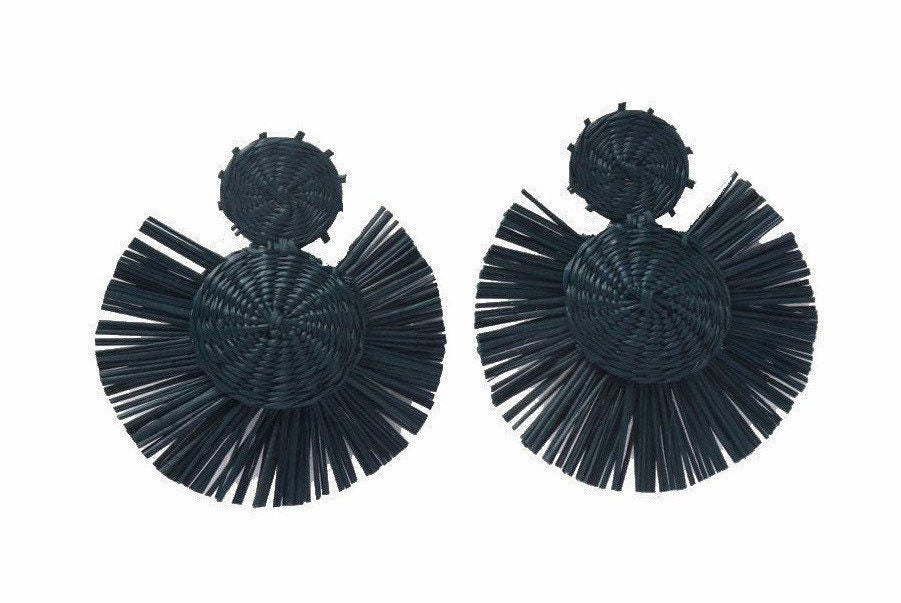 Navy Round iraca Earring - Best of Colombia