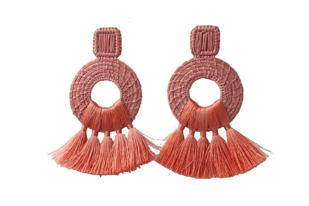 Blush Pink Tassels iraca Earrings - Best of Colombia