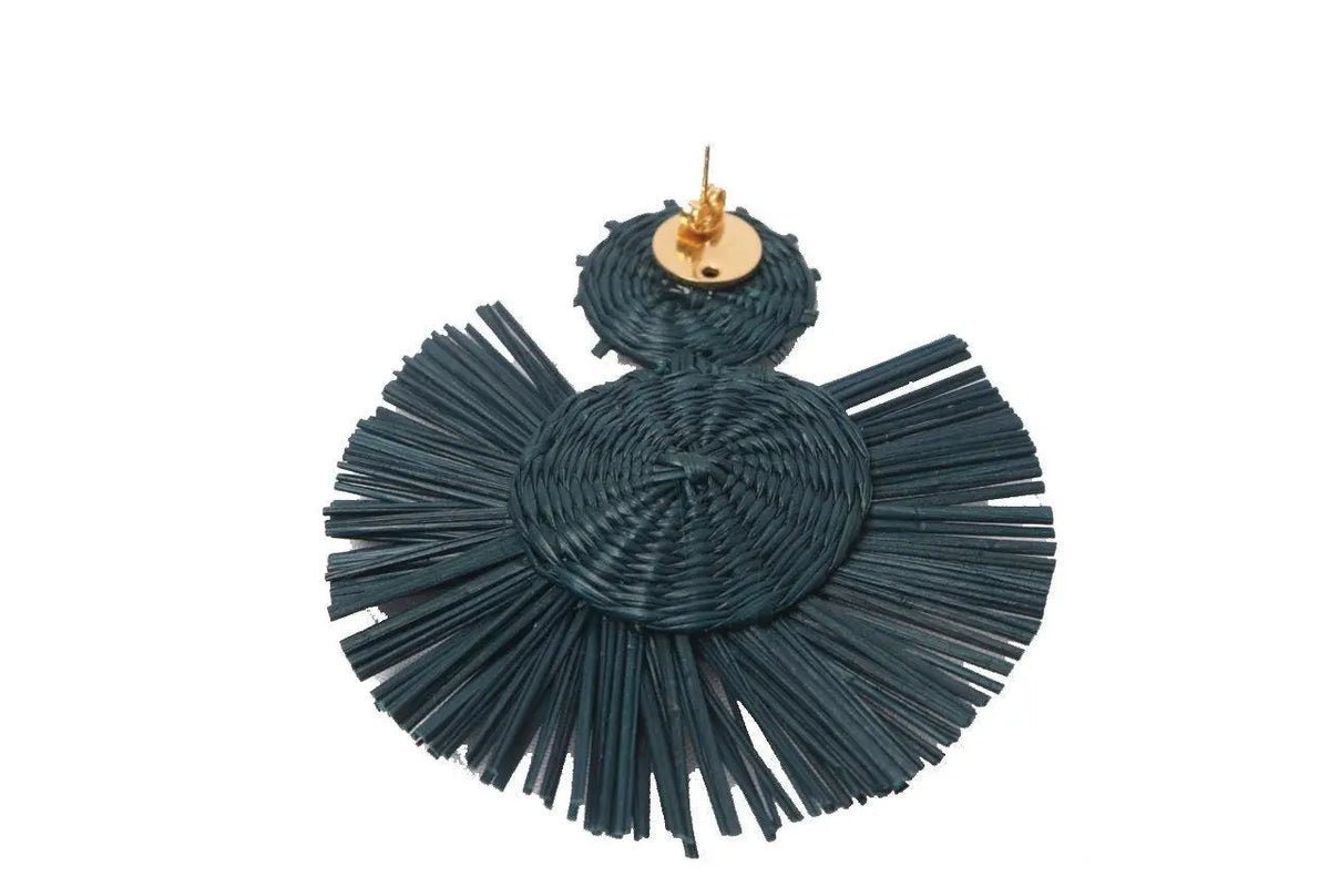 Navy Round iraca Earring - Best of Colombia