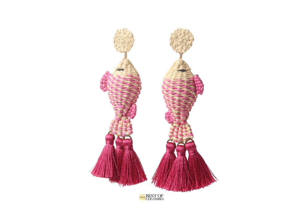 Raffia Fish Earrings with Tassels - 6+ Colors - Best of Colombia