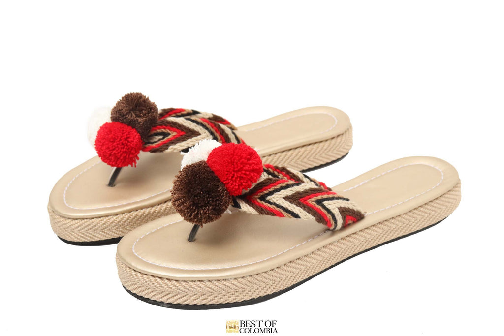 Red PomPom Sandals - Best of Colombia