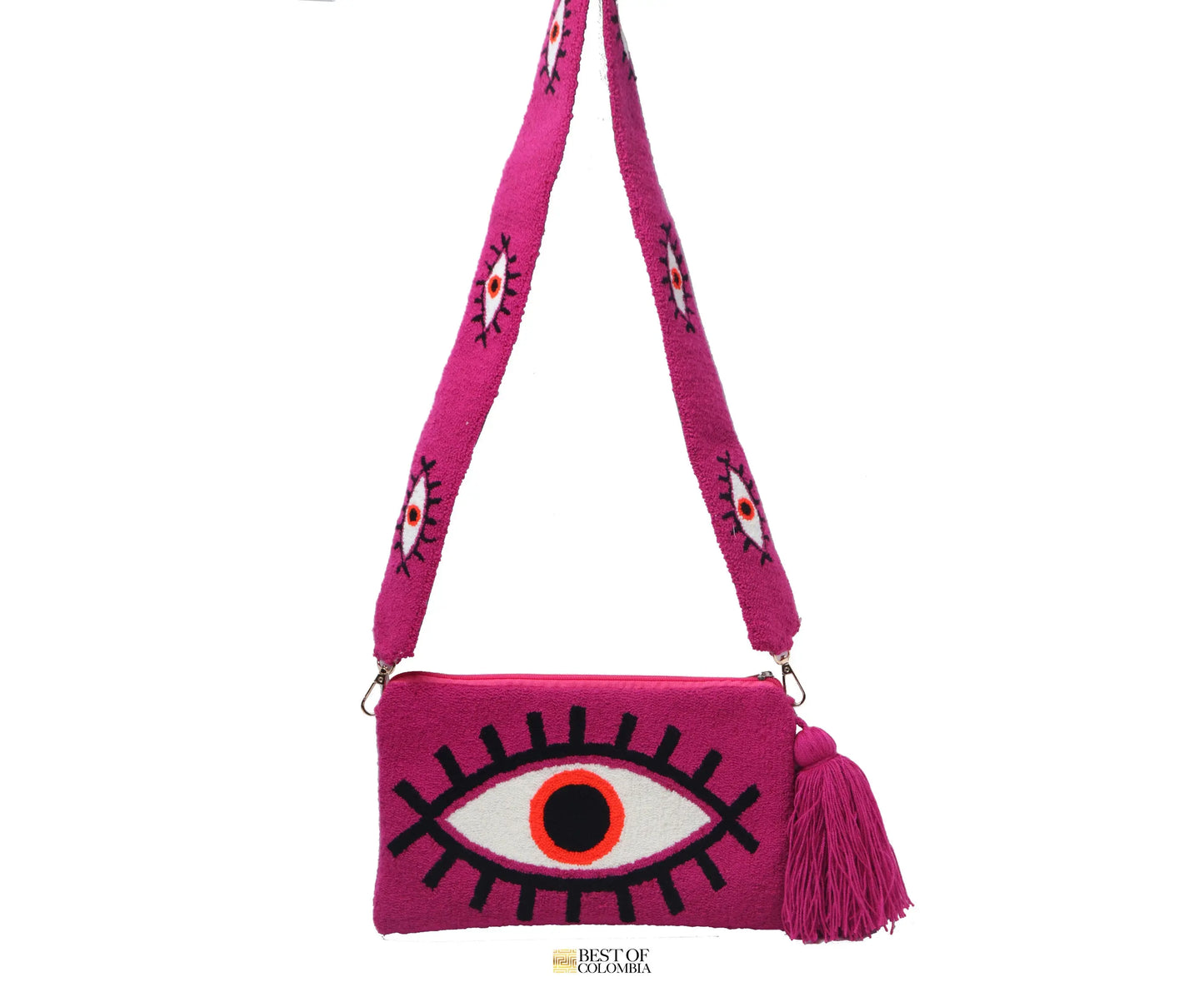 Magenta Evil Eye Clutch + Removable Strap - Best of Colombia