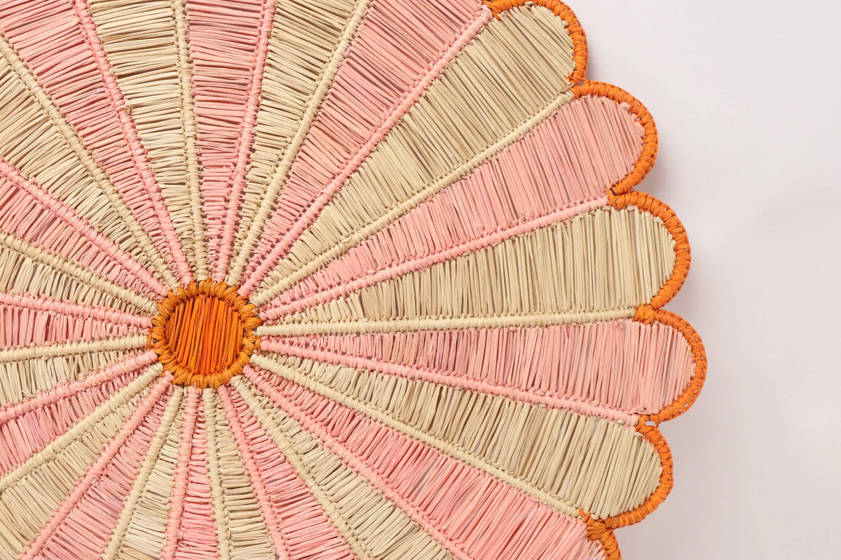 Pink & Orange Sunflower iraca Placemat - 15 inches - Best of Colombia