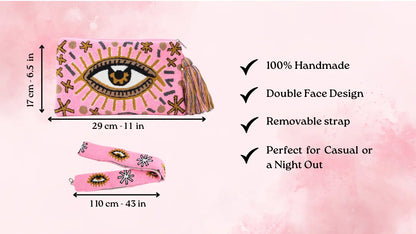 Pink Evil Eye Clutch + Removable Strap Best of Colombia