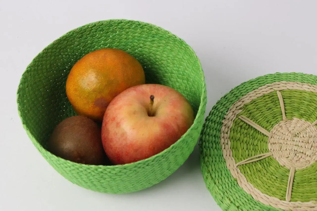 Iraca Straw Fruit Bowls with Lid - Lemon Bestofcolombia1