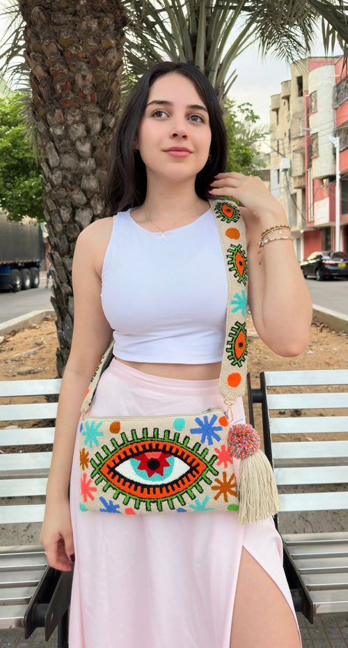 Joyful Beige Eye Clutch - Limited Edition Best of Colombia