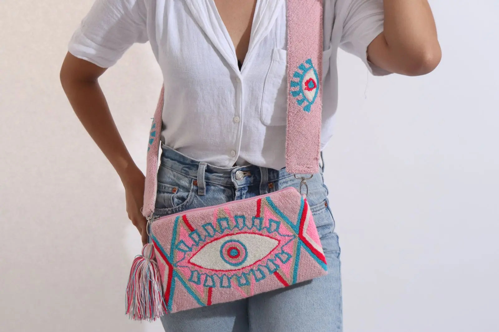 Light Pink Evil Eye Clutch + Removable Strap Best of Colombia