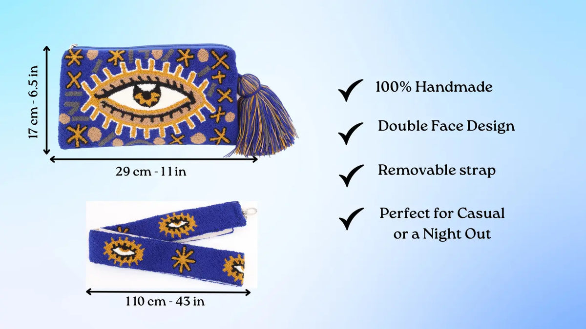 Royal Blue Evil Eye Clutch + Removable Strap Best of Colombia