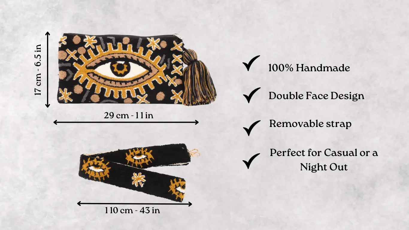 Black Evil Eye Clutch + Removable Strap Best of Colombia