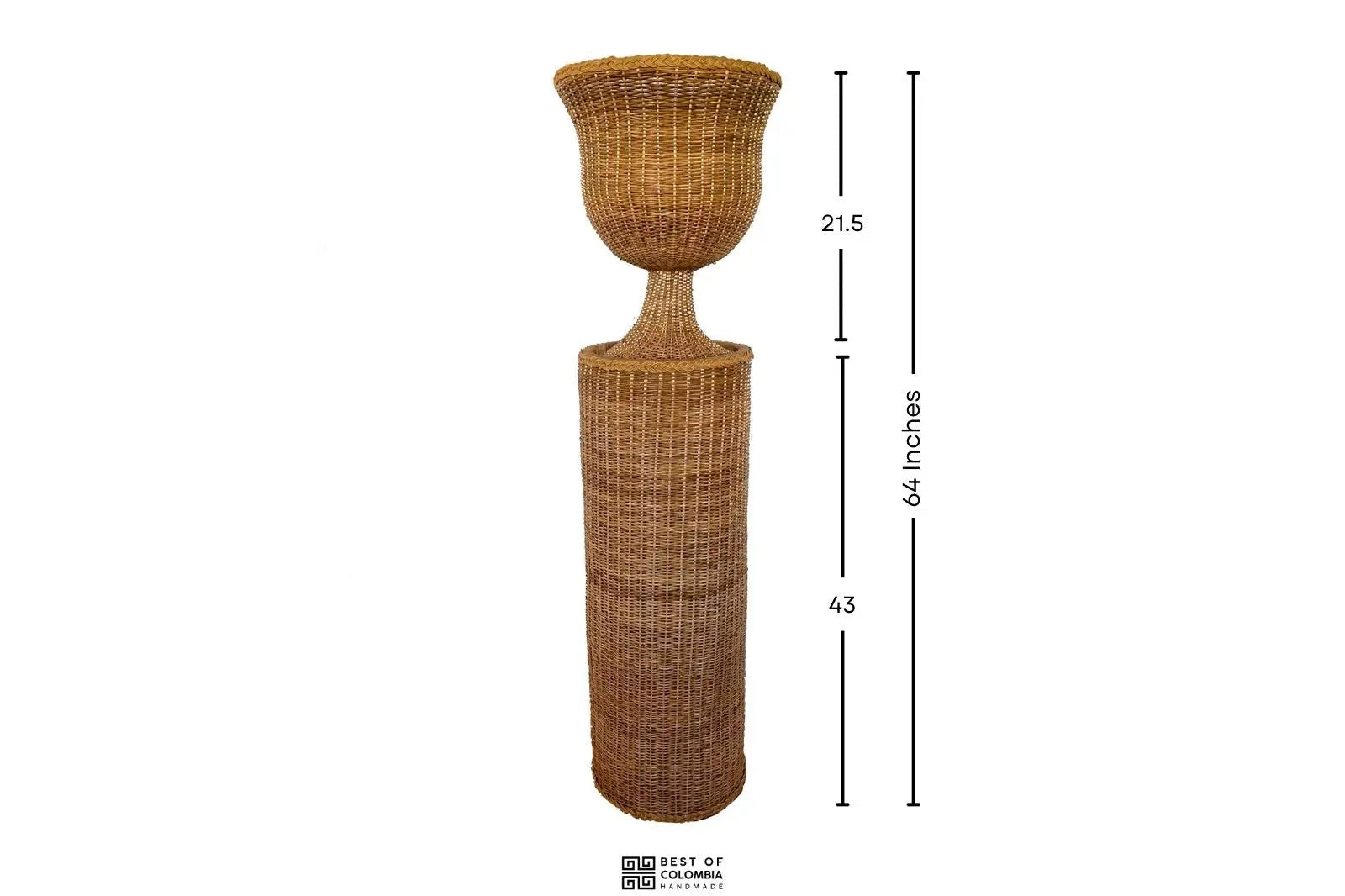 Round Braided Wicker/Rattan Urn & Pedestal handwoven Best of Colombia