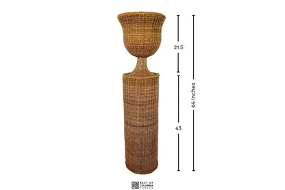 Round Braided Wicker/Rattan Urn & Pedestal handwoven Best of Colombia