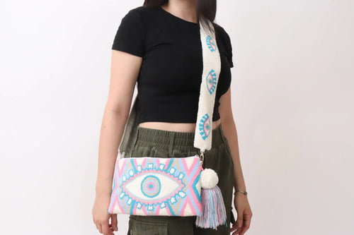 Blush Pink Evil Eye Clutch + Removable Strap Best of Colombia