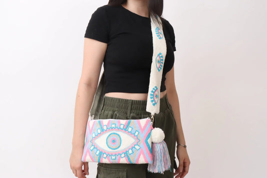 Blush Pink Evil Eye Clutch + Removable Strap Best of Colombia