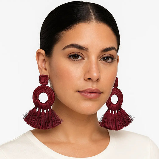 Burgundy Tassels iraca Earrings Bestofcolombia1
