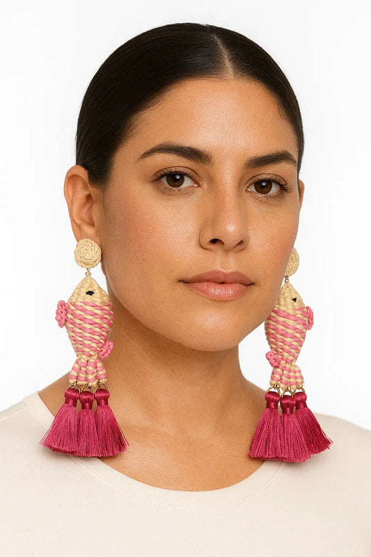 Raffia Fish Earrings with Tassels - 6+ Colors Bestofcolombia1