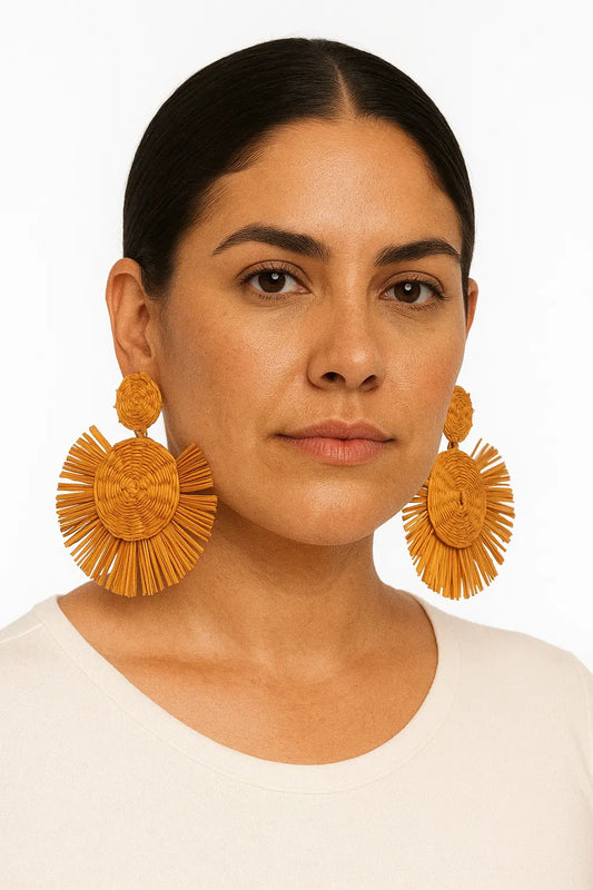 Mustard Round iraca Earrings Bestofcolombia1