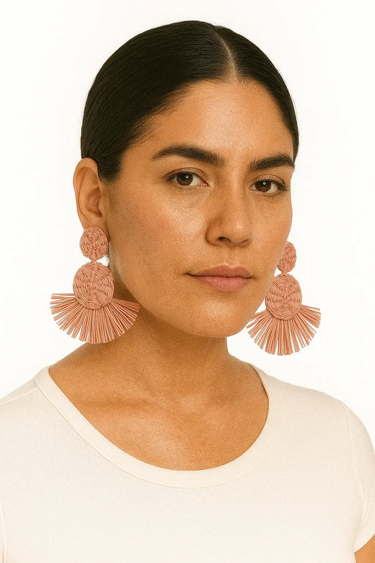 Blush Pink Round iraca Earrings Bestofcolombia1