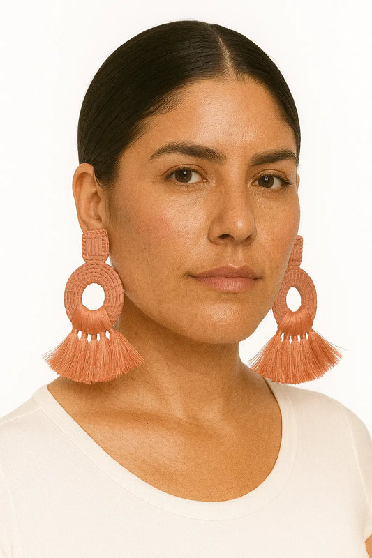 Blush Pink Tassels iraca Earrings Bestofcolombia1