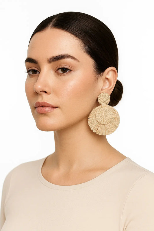 Iraca/Raffia Palm Earrings - Natural Color Bestofcolombia1