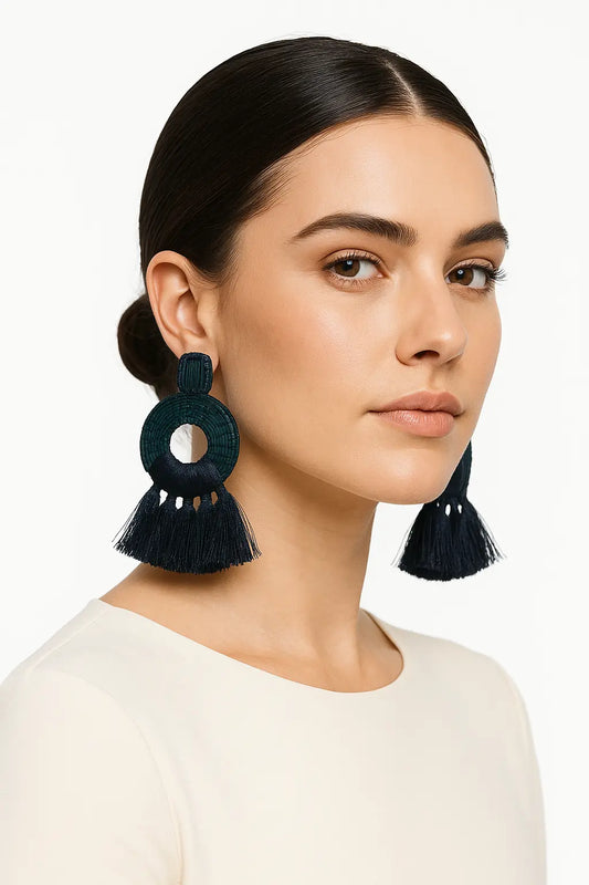 Navy iraca Tassels Earring Bestofcolombia1