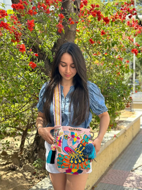 Floral Peacock Wayuu Bag - Crossbody Best of Colombia