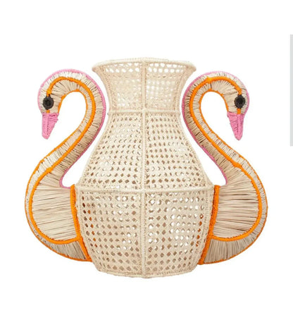 Handwoven Swan Raffia Vase Best of Colombia