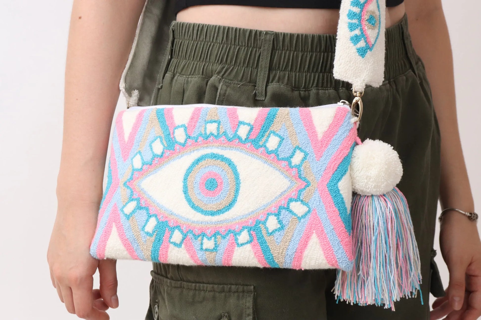 Blush Pink Evil Eye Clutch + Removable Strap Best of Colombia