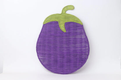 Purple eggplant-shaped placemat on a white background
