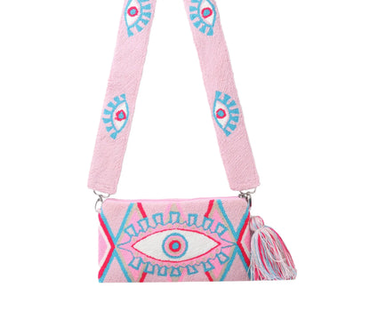 Light Pink Evil Eye Clutch + Removable Strap Best of Colombia