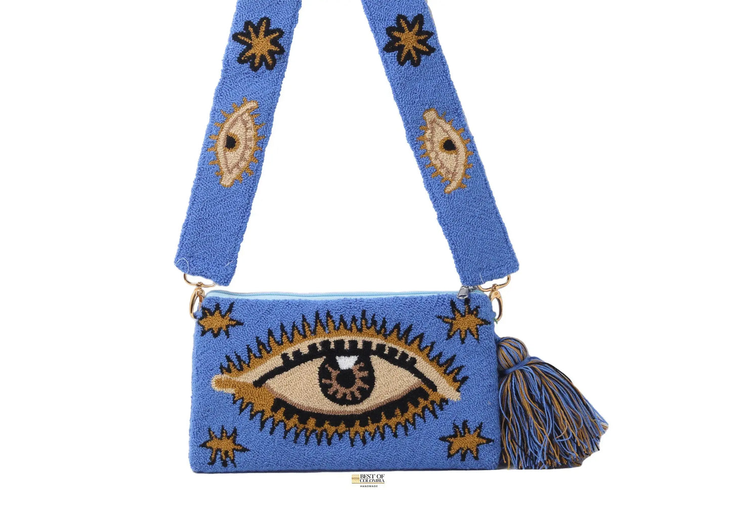 Offwhite & Blue Evil Eye Clutch + Removable Strap Best of Colombia