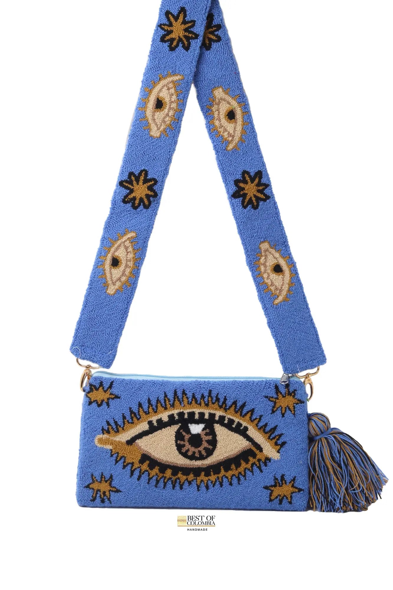 Offwhite & Blue Evil Eye Clutch + Removable Strap Best of Colombia