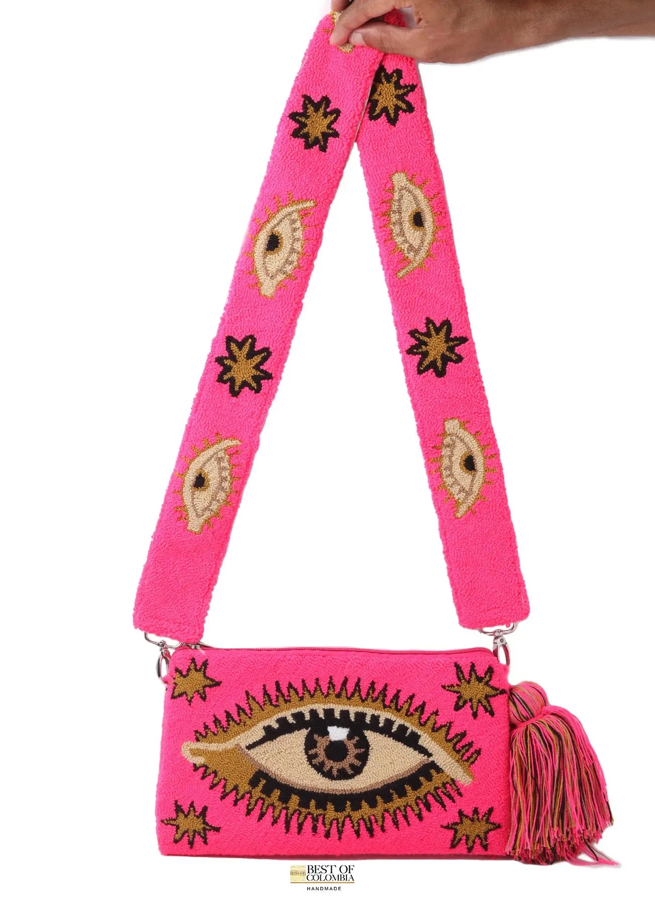Neon Pink Evil Eye Clutch + Removable Strap Best of Colombia