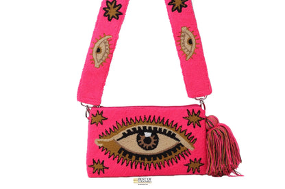 Neon Pink Evil Eye Clutch + Removable Strap Best of Colombia