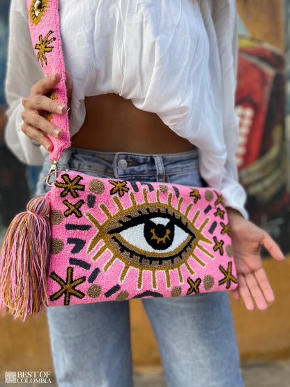 Pink Evil Eye Clutch + Removable Strap Best of Colombia