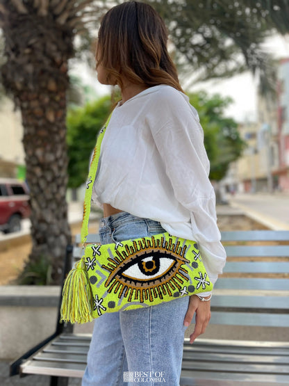 Mint Evil Eye Clutch + Removable Strap - Best of Colombia