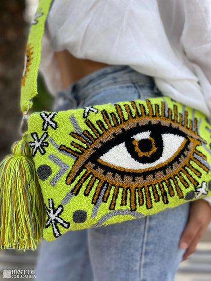 Mint Evil Eye Clutch + Removable Strap - Best of Colombia
