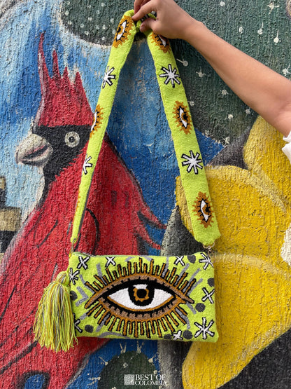 Mint Evil Eye Clutch + Removable Strap - Best of Colombia