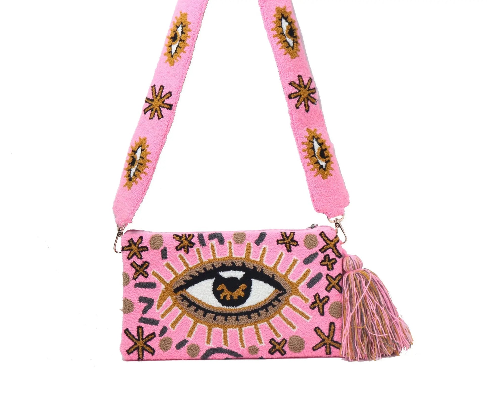 Pink Evil Eye Clutch + Removable Strap Best of Colombia