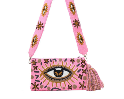Pink Evil Eye Clutch + Removable Strap Best of Colombia