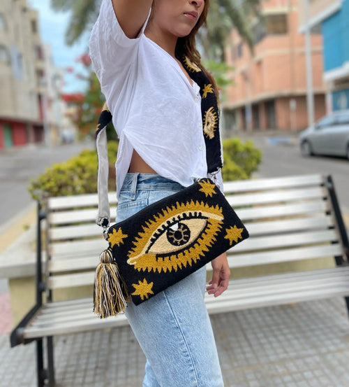 Black & Orange Evil Eye Clutch + Removable Strap Best of Colombia