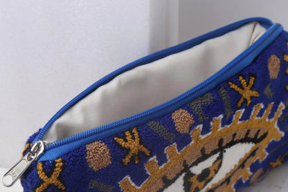 Offwhite & Blue Evil Eye Clutch + Removable Strap Best of Colombia
