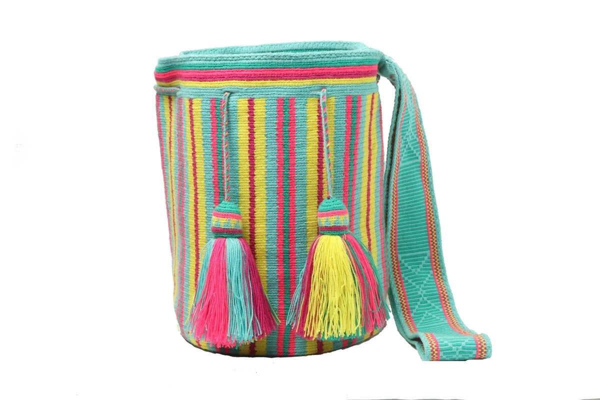 2T Large Colorfull Wayuu Mochila Bag - Bright Boho Crossbody Purse – Handwoven Colombian Tribal Tote Best of Colombia
