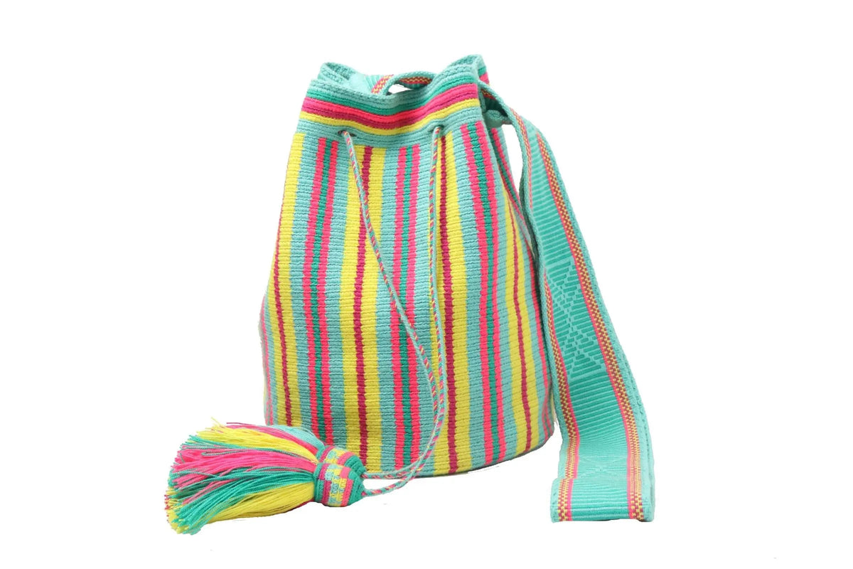 2T Large Colorfull Wayuu Mochila Bag - Bright Boho Crossbody Purse – Handwoven Colombian Tribal Tote Best of Colombia