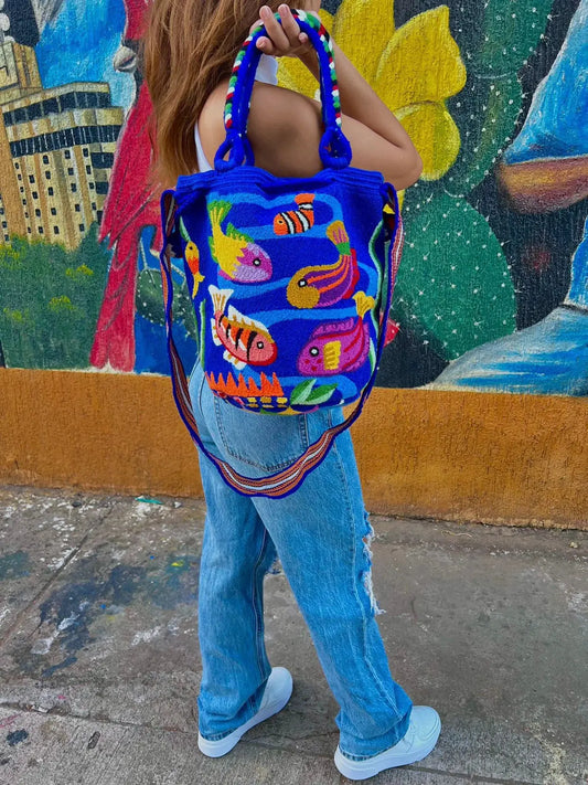 Acqua Wayuu Mochila Bag - Strap + Handle Tapizada Large Best of Colombia