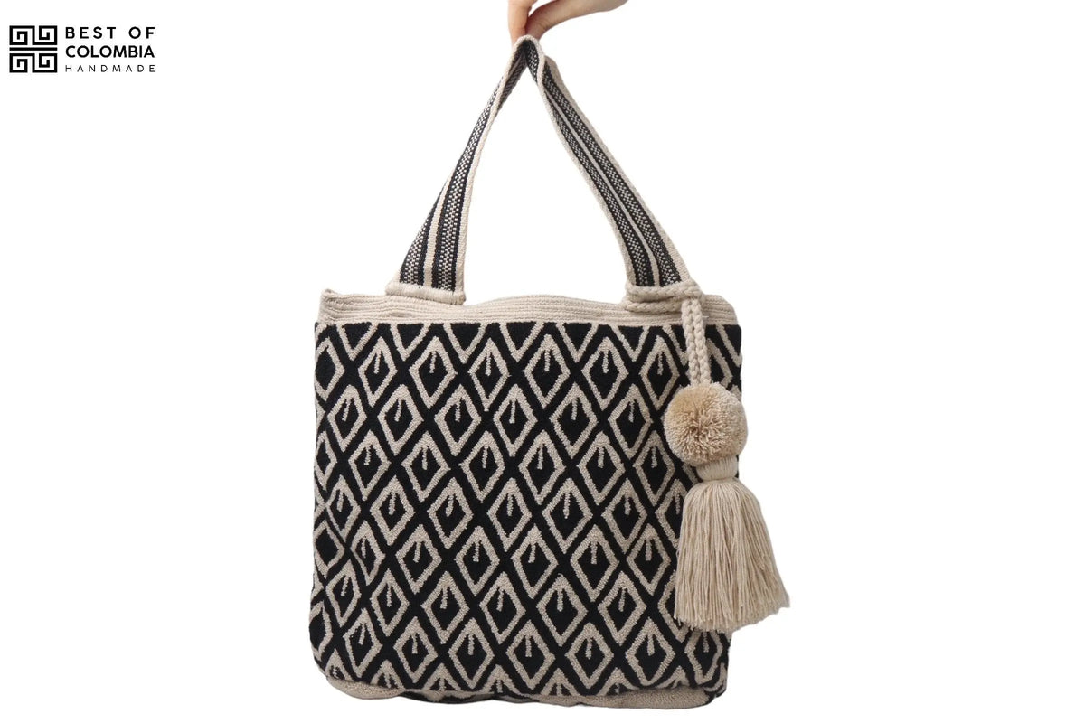 Large Wayuu Tote Bag - Black & Beige Edition Bestofcolombia1