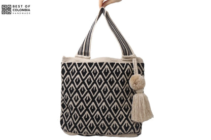 Large Wayuu Tote Bag - Black & Beige Edition Bestofcolombia1