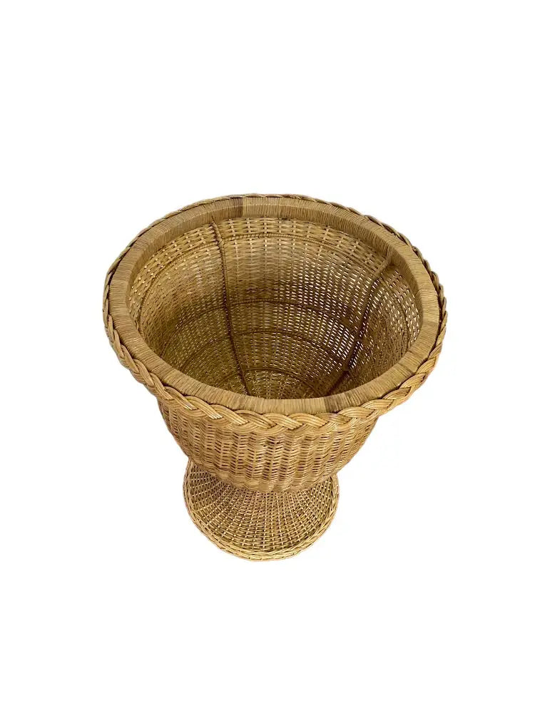 Round Braided Wicker/Rattan Urn & Pedestal handwoven Best of Colombia